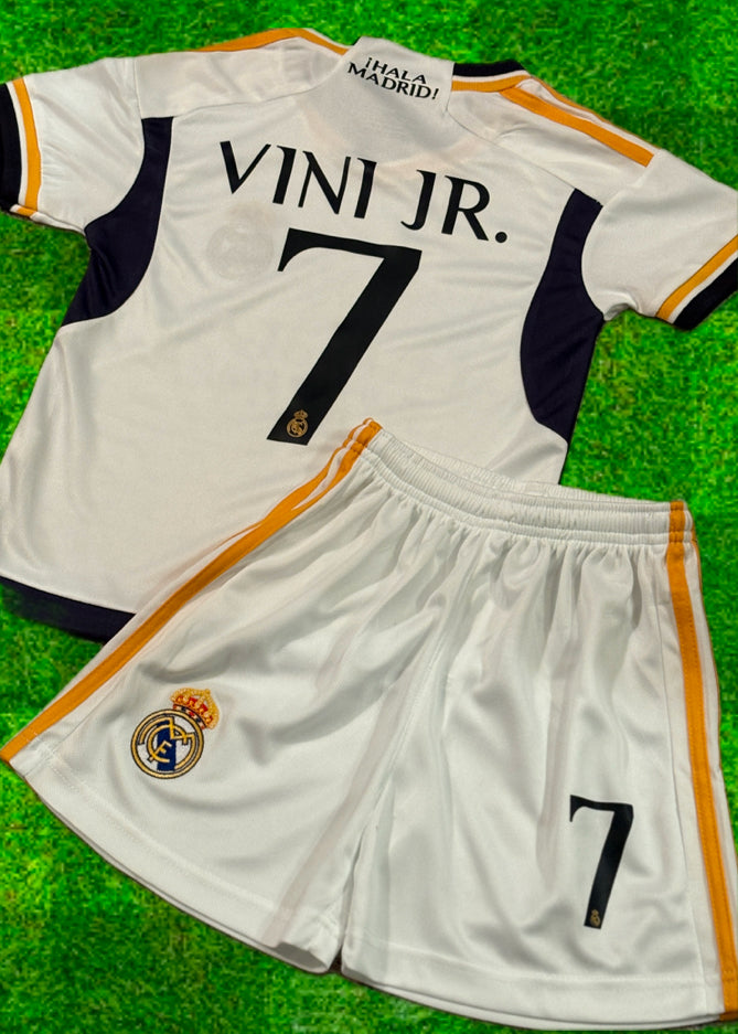 Vini Jr Kids Jersey White/Gold Real Madrid Youth and Toddler Sizes
