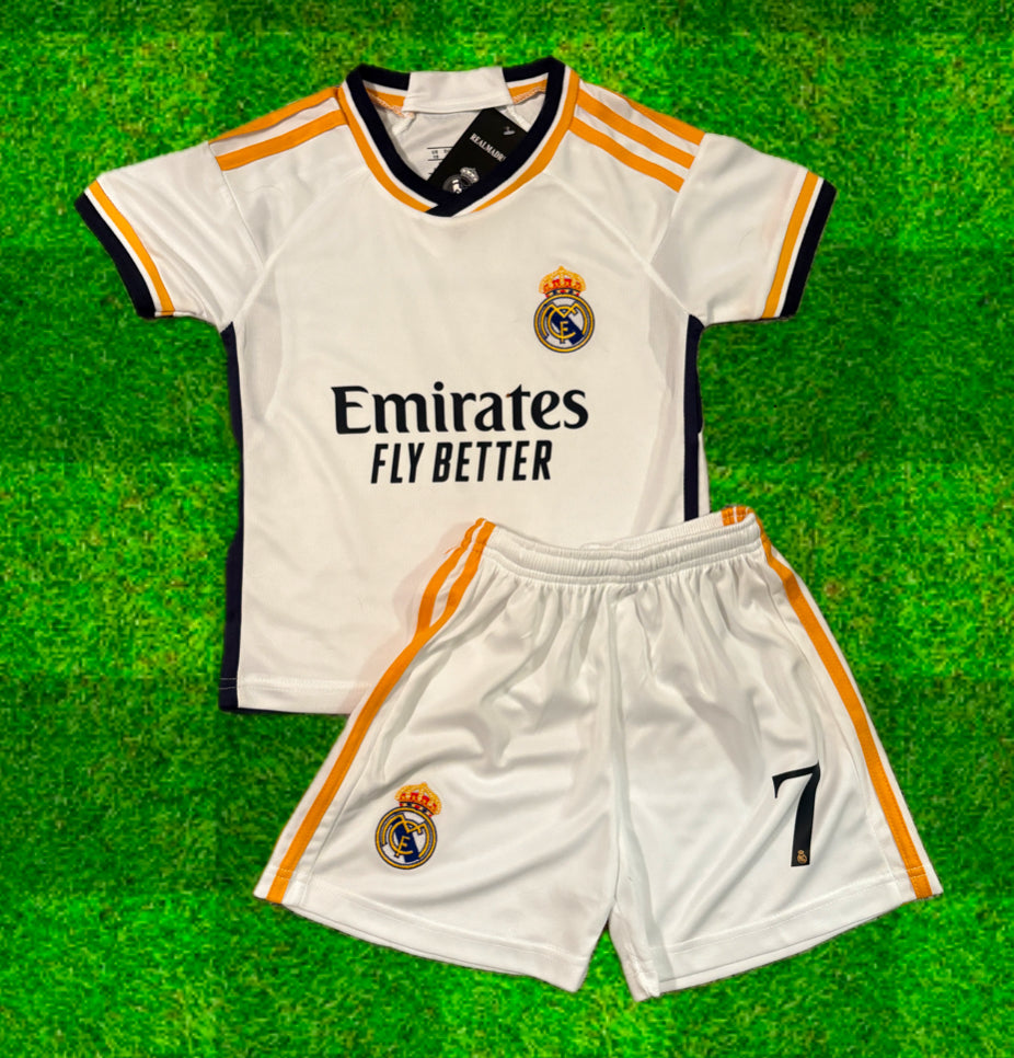 Vini Jr Kids Jersey White/Gold Real Madrid Youth and Toddler Sizes