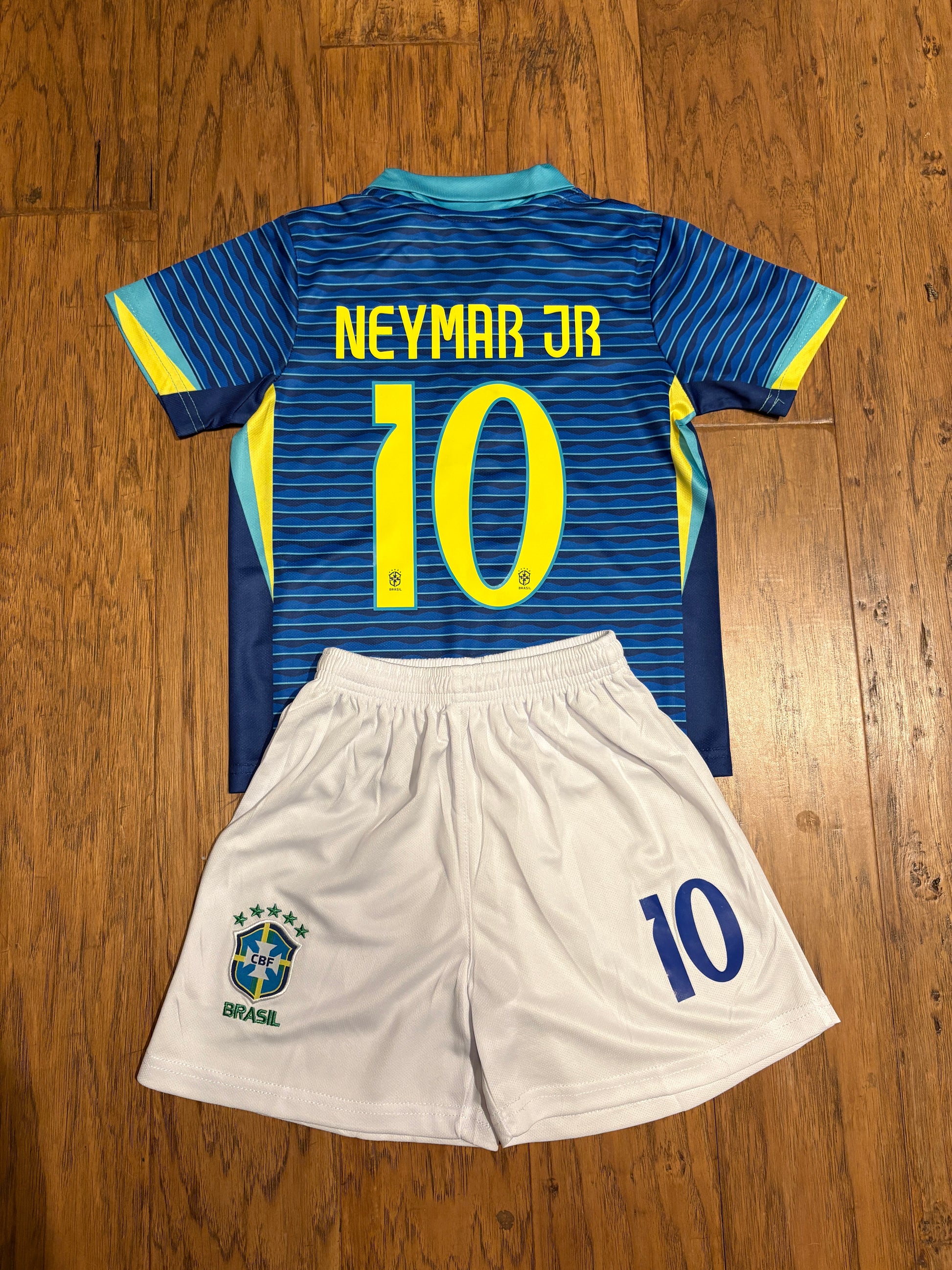 Neymar Jr Blue Brazil Away Jersey Kids Soccer Jersey Set Youth & Toddler Sizes