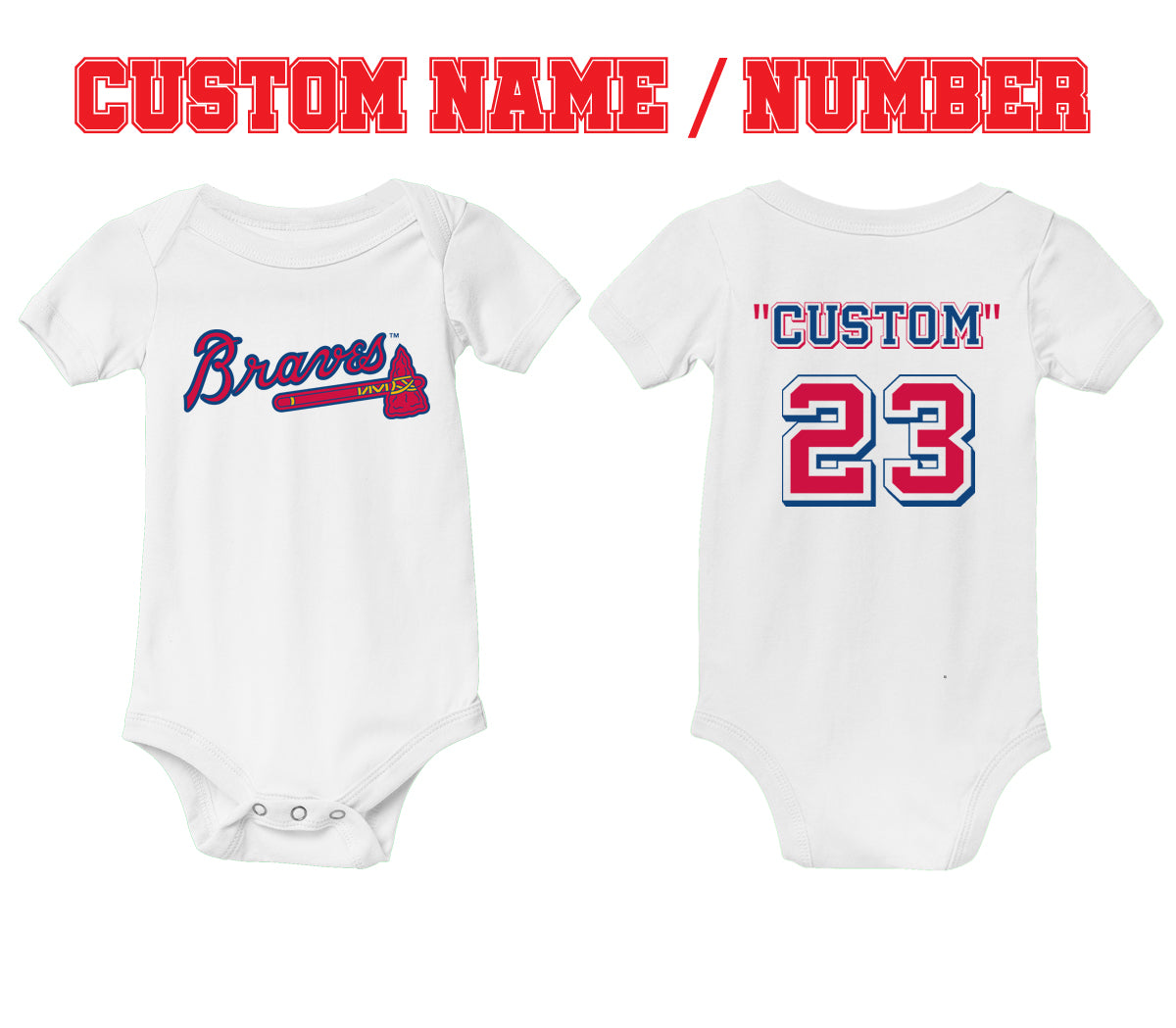 Atlanta Braves Baseball Personalized Infant Baby Bodysuit Jersey Tee CustomKiddos n