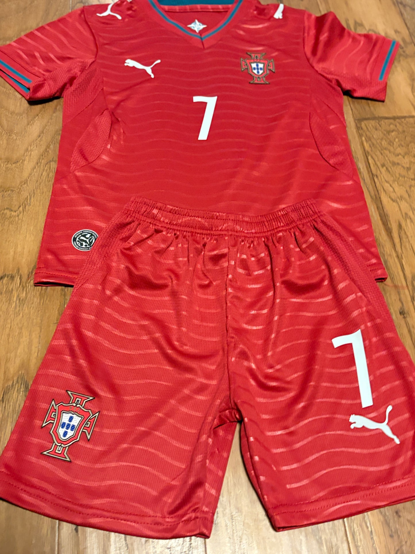 Cristiano Ronaldo PUMA Youth Red Portugal home Soccer Jersey Kit