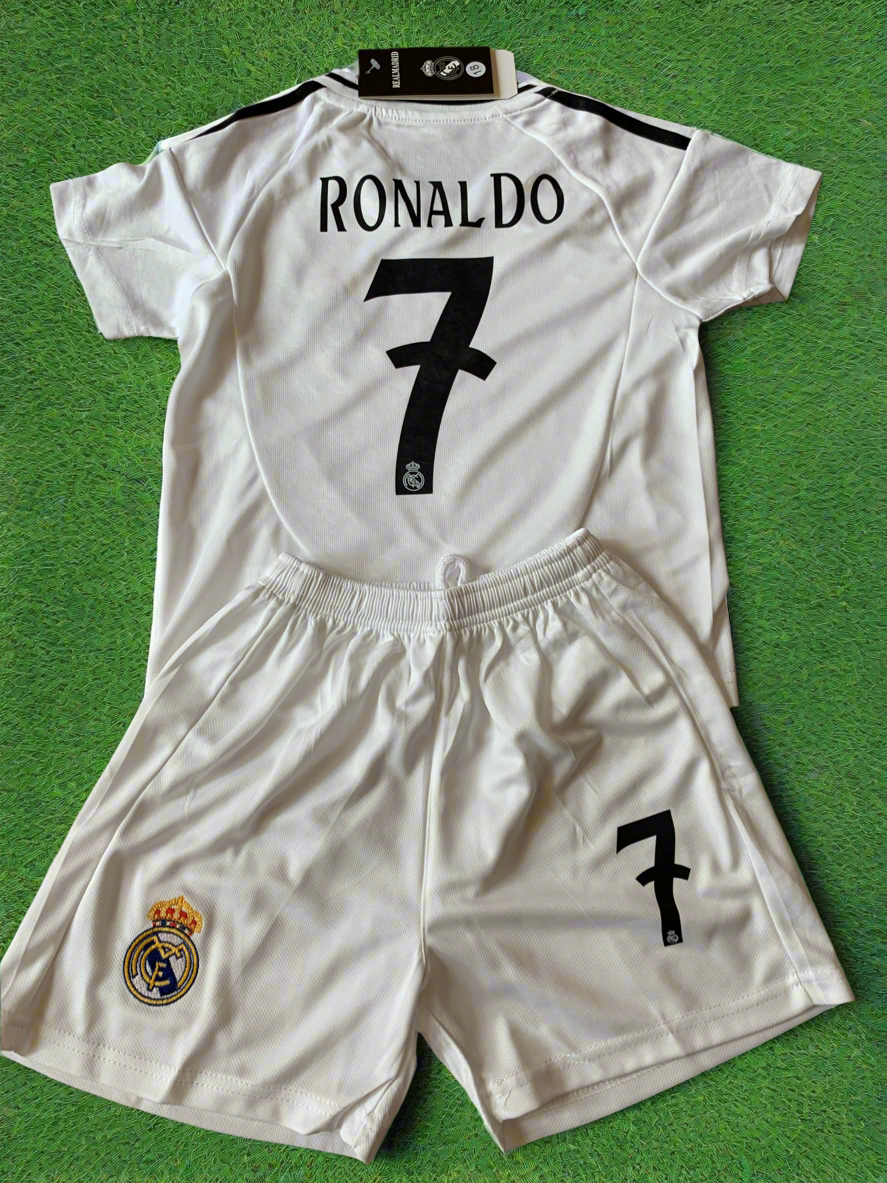 Ronaldo 7 White Kids Soccer Jersey Real Madrid Youth Toddler Sizes Ronaldo 7 White Kids Soccer Jersey Real Madrid Youth Toddler Sizes
