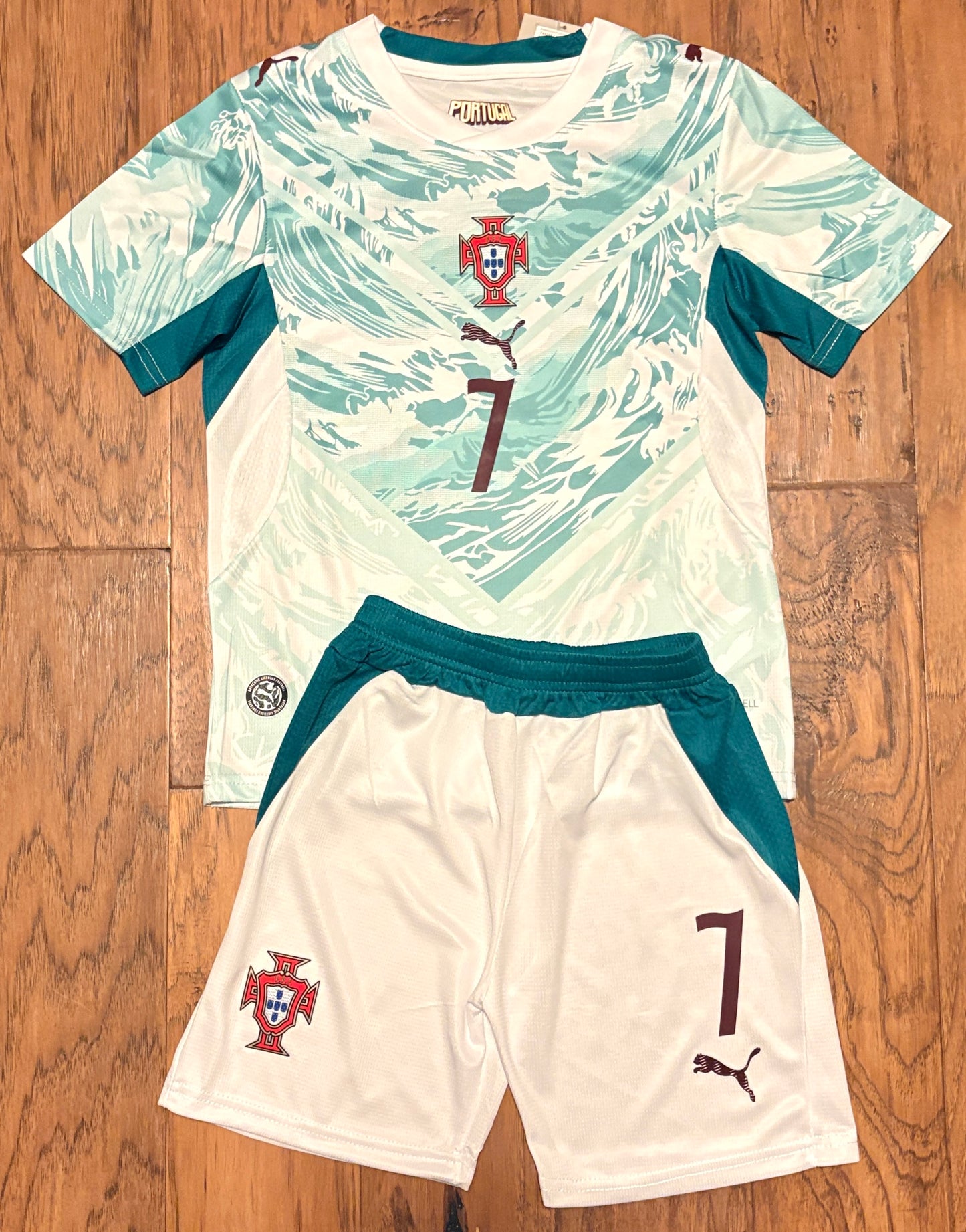 Cristiano Ronaldo Youth PUMA Portugal Teal Soccer Jersey Kit