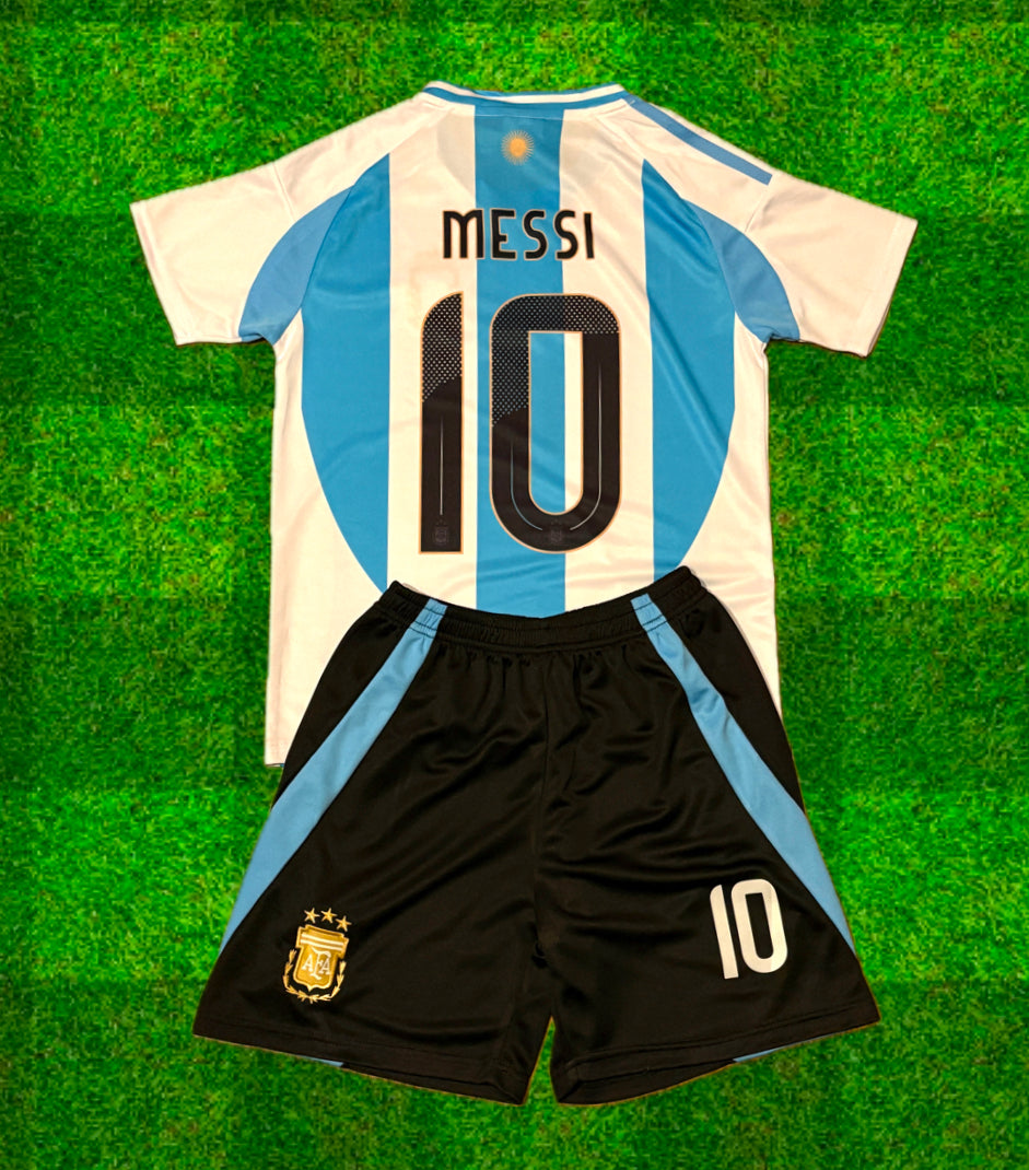 Kids Messi Jersey Kit - Argentina Black Shorts Version Soccer Jersey Set