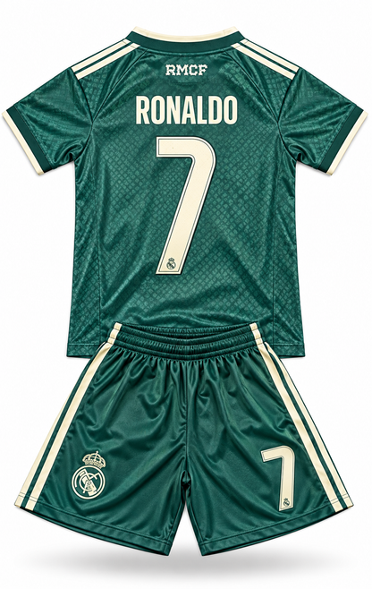Ronaldo 7 Green Away 2026/27 Kids Soccer Jersey Real Madrid Youth Toddler Sizes