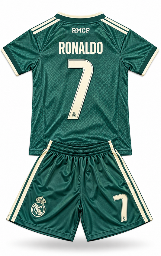 Ronaldo 7 Green Away 2026/27 Kids Soccer Jersey Real Madrid Youth Toddler Sizes