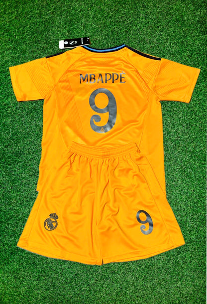 Kylian Mbappe Real Madrid Special Orange 3rd Jersey Toddler/Youth Soccer Jersey Kids Kit