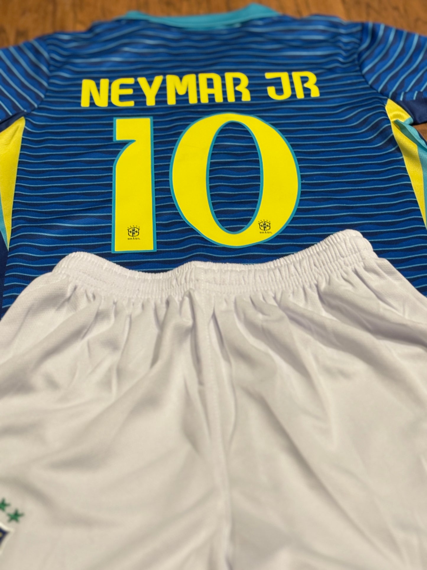 Neymar Jr Blue Brazil Away Jersey Kids Soccer Jersey Set Youth & Toddler Sizes