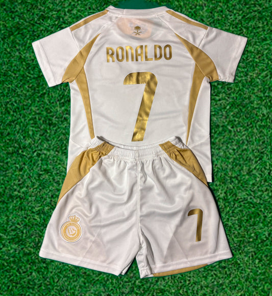 Ronaldo Al Nassr Kids Home Soccer Jersey Kit Youth Toddler Sizes