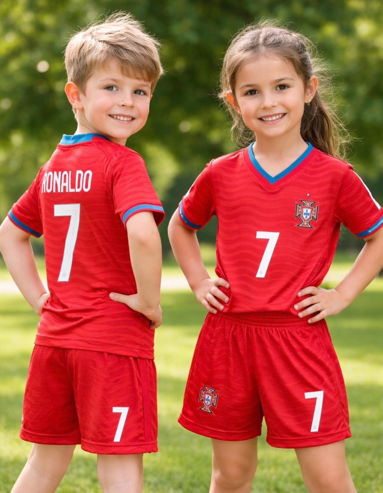 Ronaldo Portugal 2026 WC Kids Youth Soccer Jersey Kit 2 Piece Set