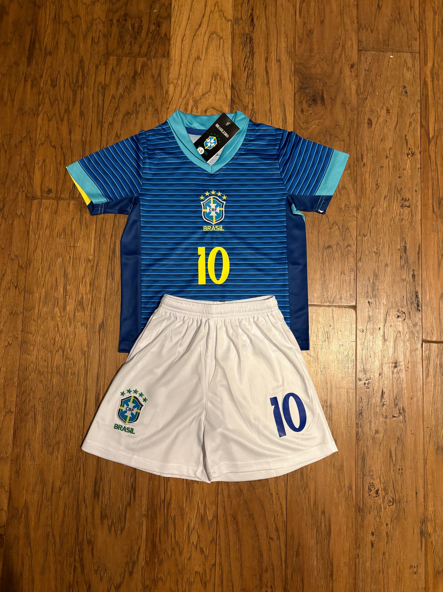 Neymar Jr Blue Brazil Away Jersey Kids Soccer Jersey Set Youth & Toddler Sizes