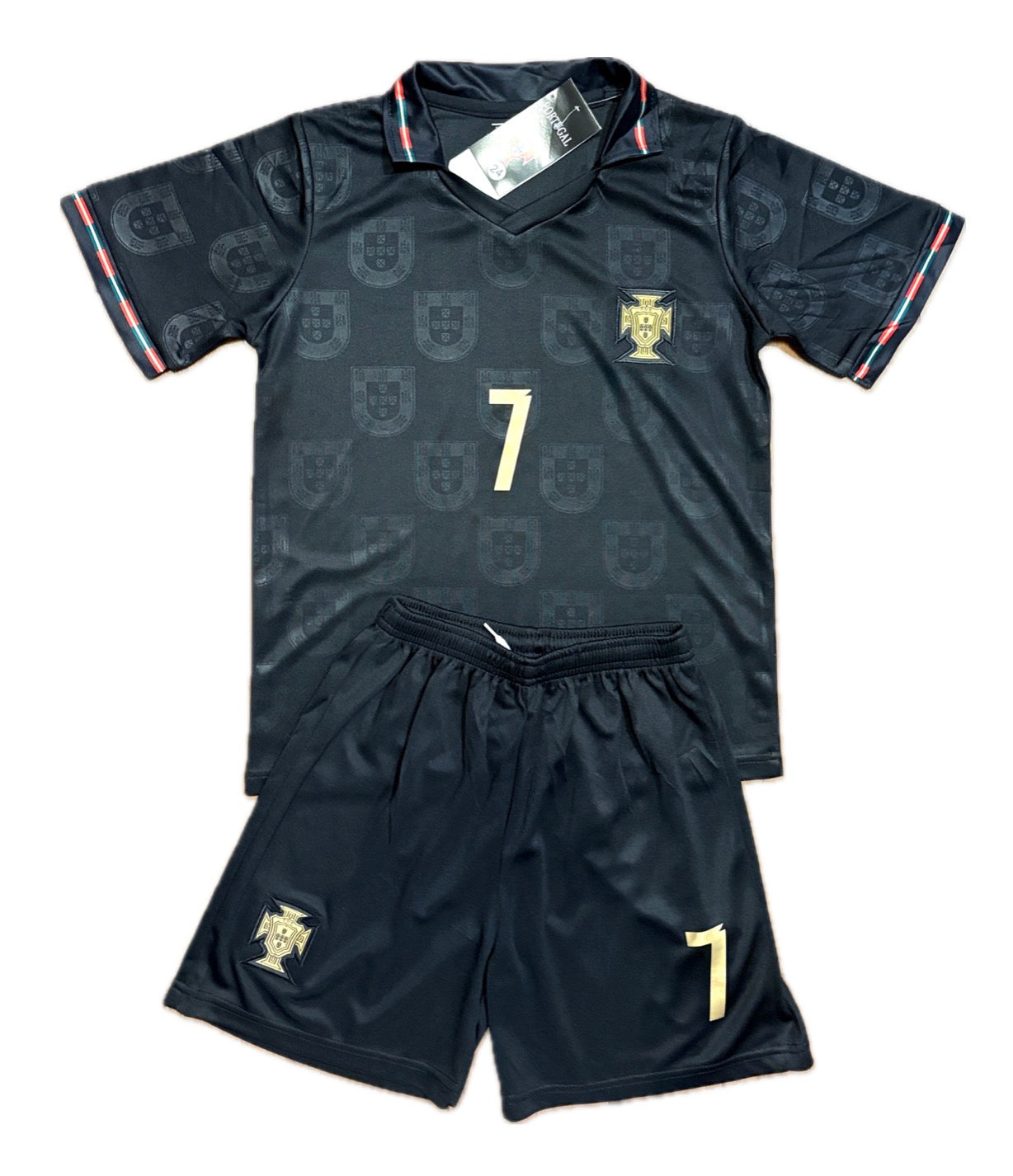 Ronaldo Portugal 2026 Black on Black Kids Youth Soccer Jersey Kit