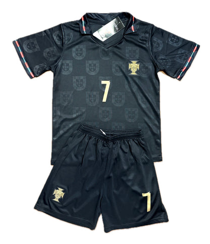 Ronaldo Portugal 2026 Black on Black Kids Youth Soccer Jersey Kit