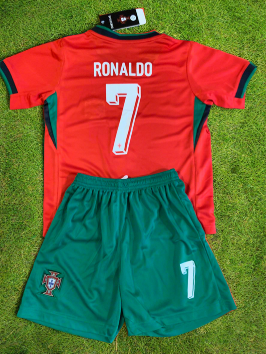 Ronaldo Portugal Home Kids Youth Soccer Jersey Kit 2 Piece Set