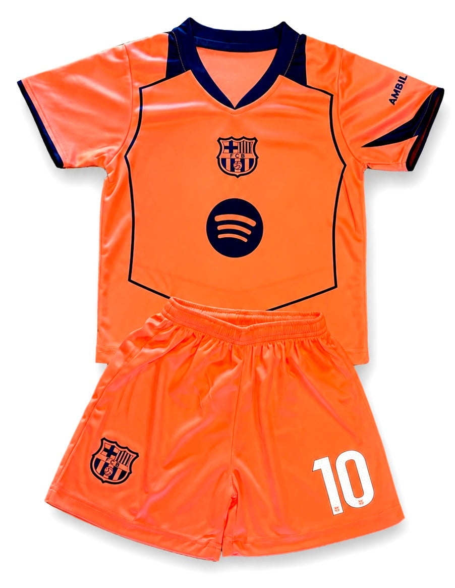Lionel Messi 10 Kids Barcelona Neon Coral Soccer Jersey Kit
