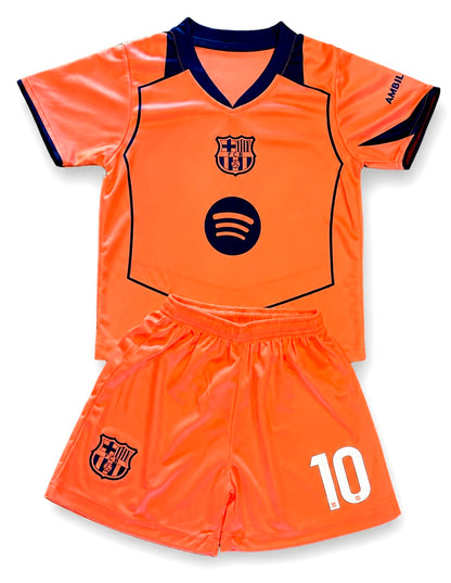 Lionel Messi 10 Kids Barcelona Neon Coral Soccer Jersey Kit
