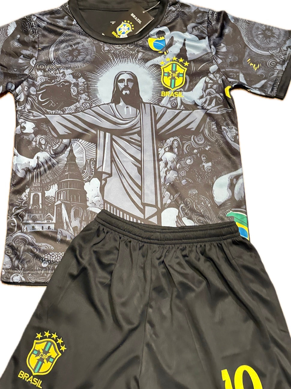 Neymar Jr Brazil Black Kids Soccer Jersey Set Toddler Youth Kit