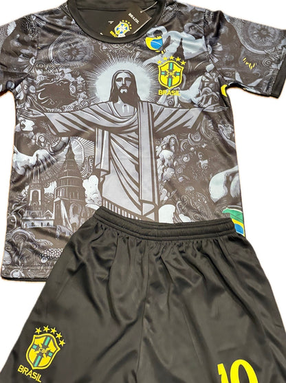 Neymar Jr Brazil Black Kids Soccer Jersey Set Toddler Youth Kit