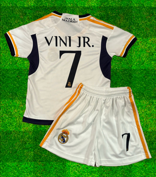 Vini Jr Kids Jersey White/Gold Real Madrid Youth and Toddler Sizes