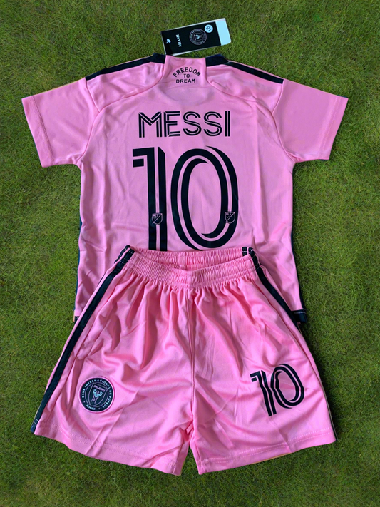 Lionel Messi Miami Home Kids Soccer Jersey Pink Set Football Youth Toddler