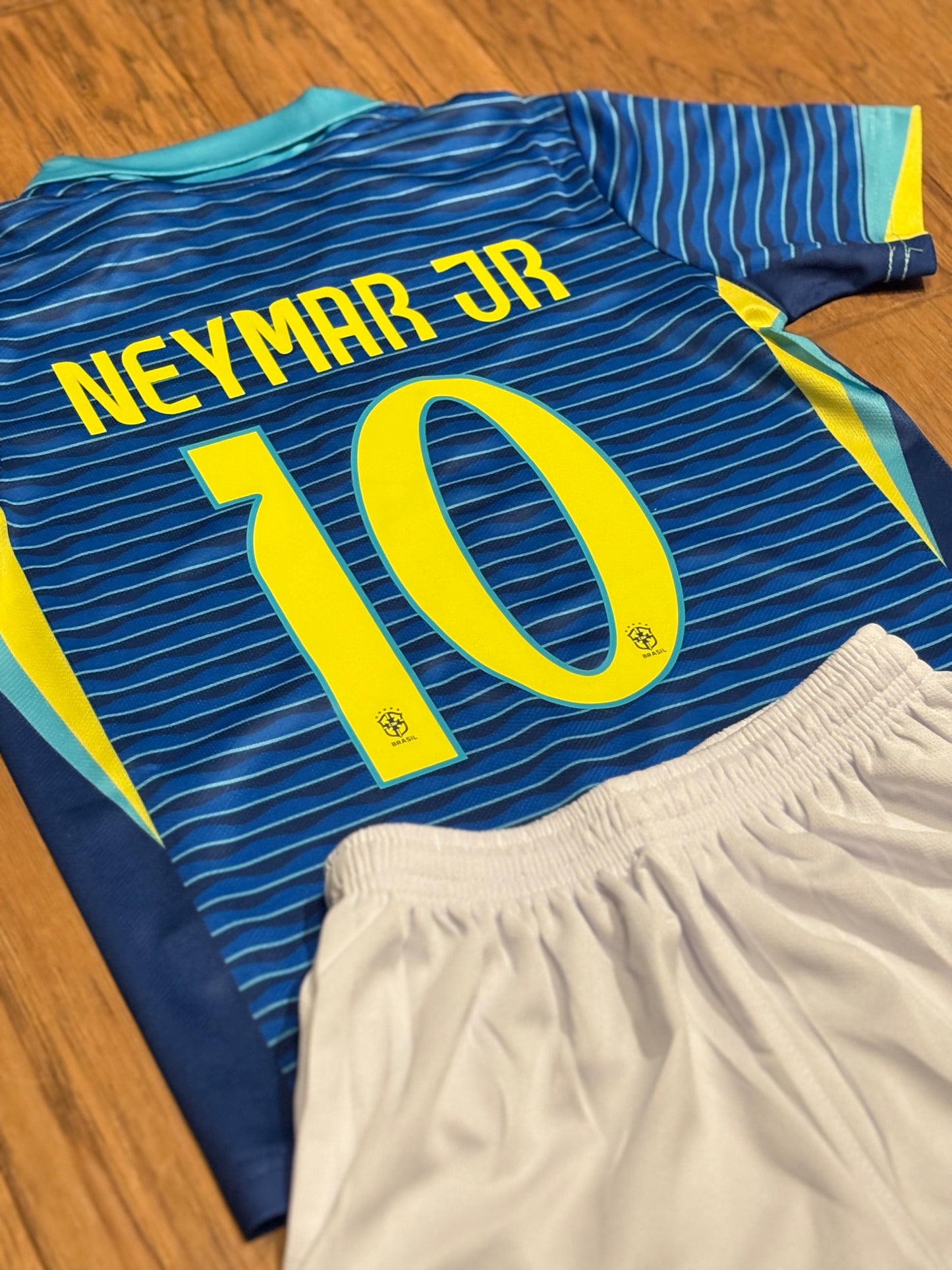 Neymar Jr Blue Brazil Away Jersey Kids Soccer Jersey Set Youth & Toddler Sizes