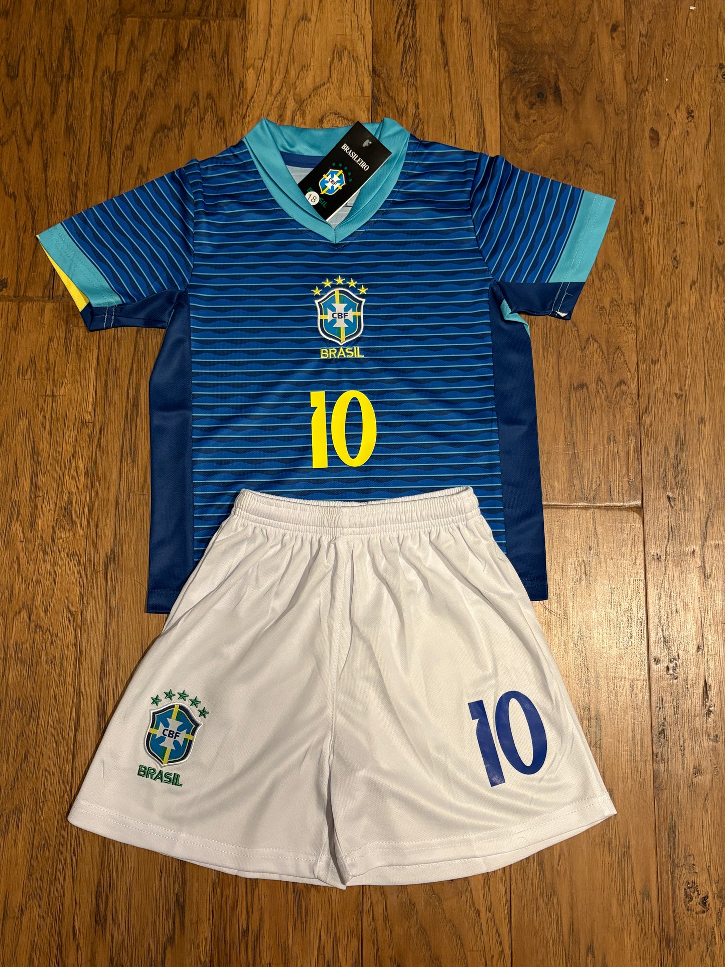 Neymar Jr Blue Brazil Away Jersey Kids Soccer Jersey Set Youth & Toddler Sizes