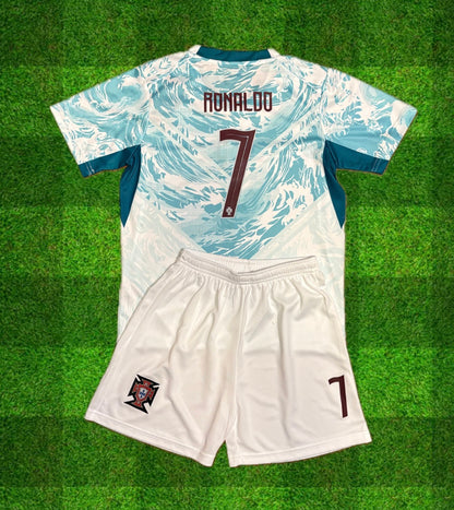 New Ronaldo Portugal 2026 Teal WC Kit Kids Soccer Jersey Kit 2 Piece Set