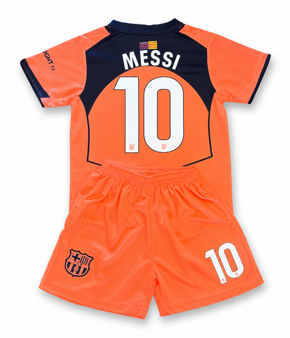 Lionel Messi 10 Kids Barcelona Neon Coral Soccer Jersey Kit