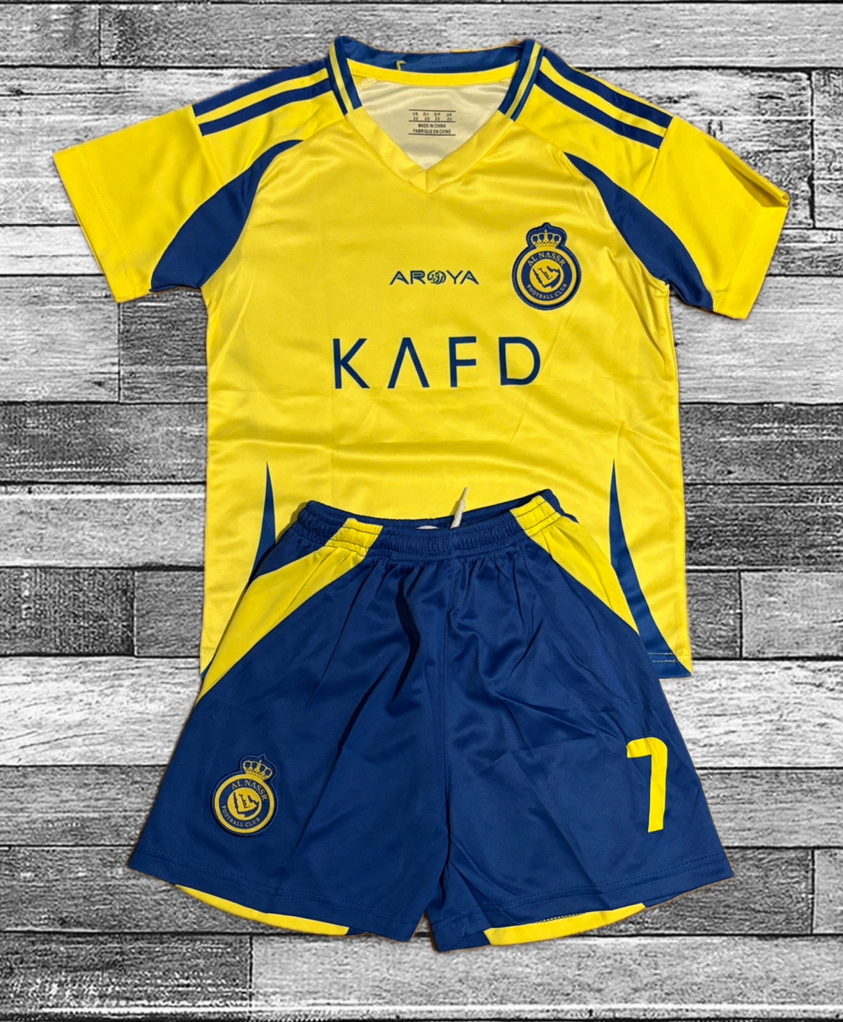 Ronaldo Yellow Al Nassr Kids Away Soccer Jersey Kit Youth Toddler Sizes