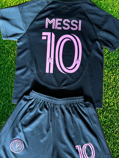 Lionel Messi Black Miami 2025 Kids Soccer Jersey Set Football