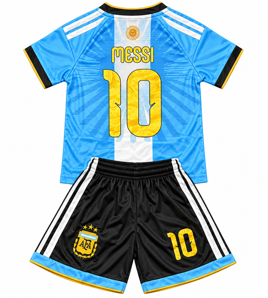 Lionel Messi Argentina 2026/27 Kids Special Edition Soccer Argentina Gold Edition Jersey Set Youth & Toddler