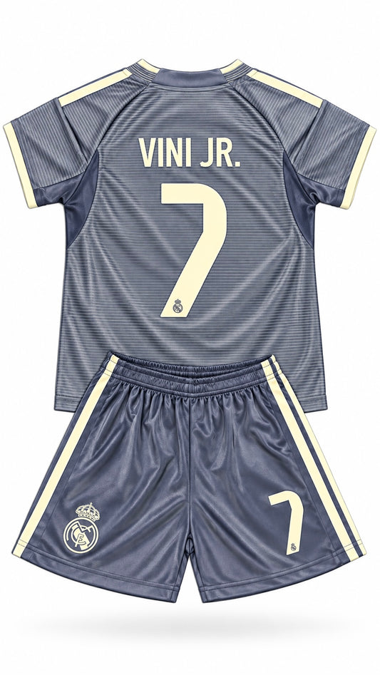Vini Jr Kids Soccer Jersey Real Madrid Slate Blue Youth and Toddler Sizes