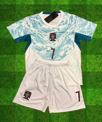 New Ronaldo Portugal 2026 Teal WC Kit Kids Soccer Jersey Kit 2 Piece Set