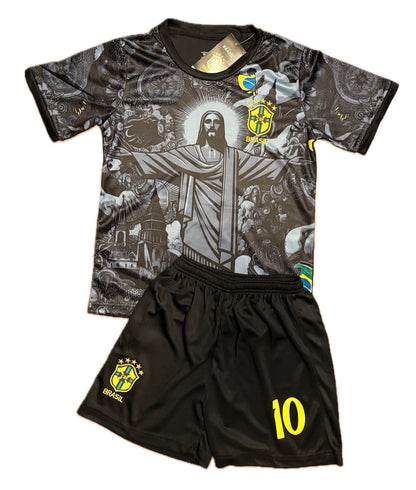 Neymar Jr Brazil Black Kids Soccer Jersey Set Toddler Youth Kit