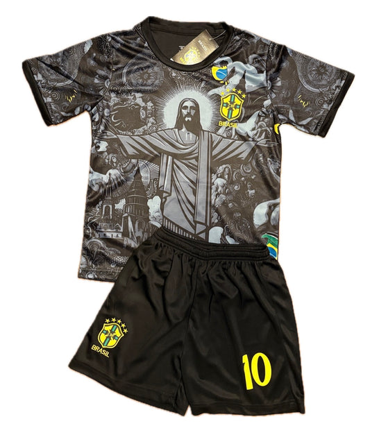 Neymar Jr Brazil Black Kids Soccer Jersey Set Toddler Youth Kit
