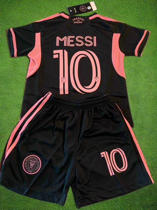 Lionel Messi Black Miami Home Kids Soccer Jersey Set Football Youth Toddler