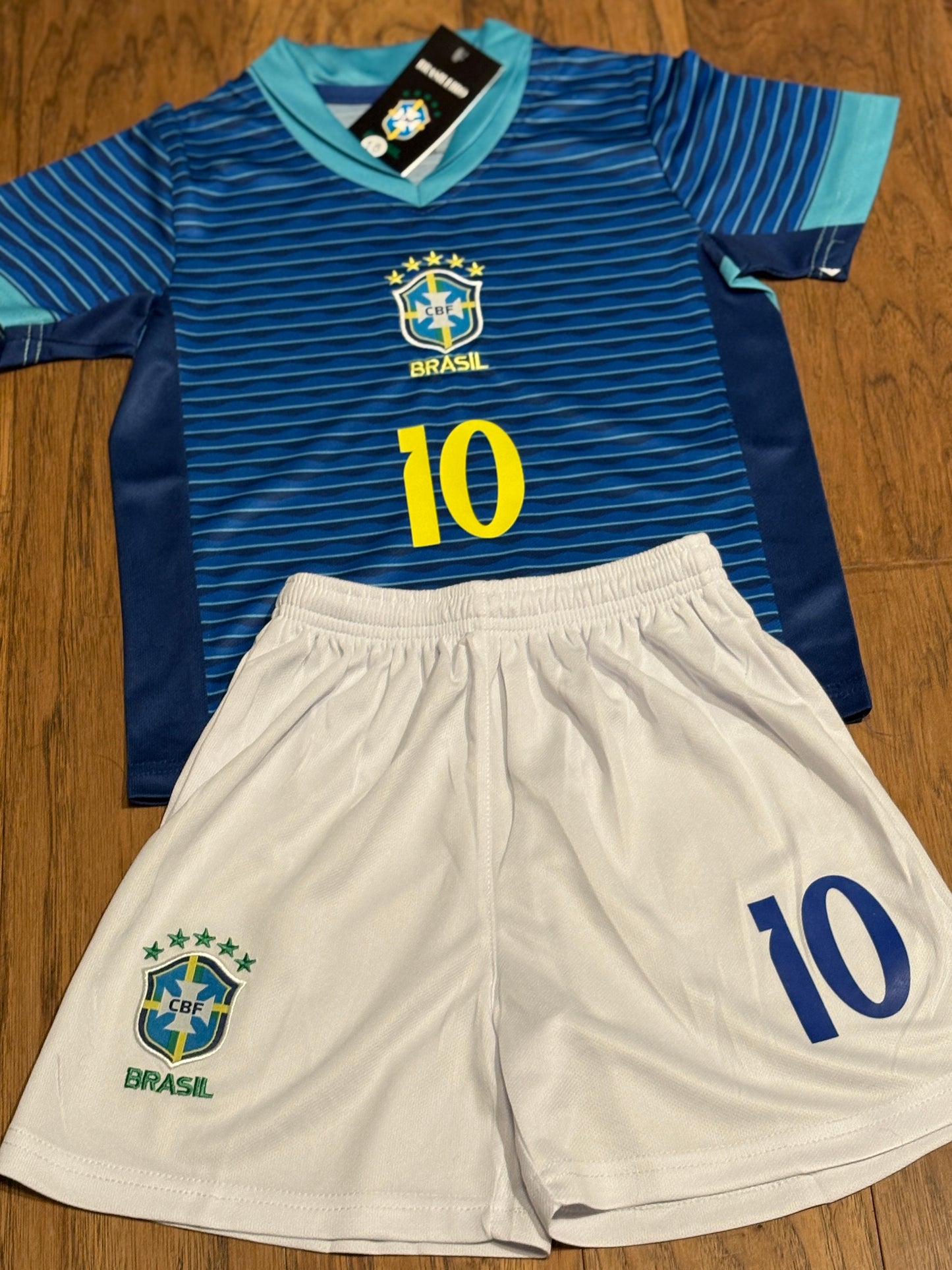 Neymar Jr Blue Brazil Away Jersey Kids Soccer Jersey Set Youth & Toddler Sizes