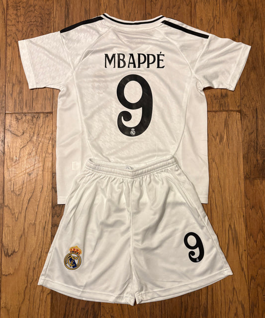 Kylian Mbappe Real Madrid White Home Jersey Toddler/Youth Soccer Jersey Kids Kit