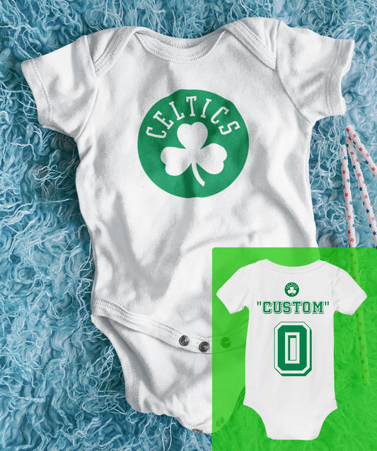 Boston Celtics Personalized Infant Baseball Bodysuit Kids Jersey Style