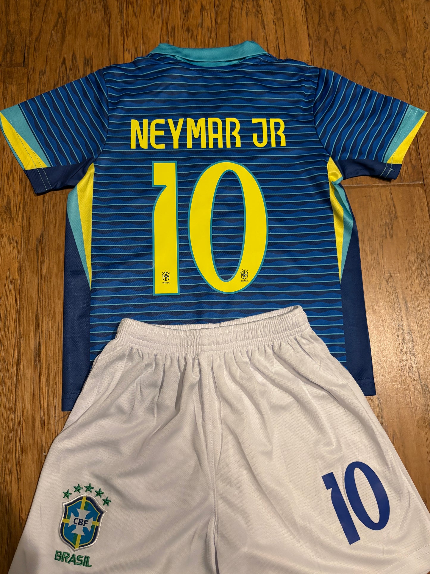 Neymar Jr Blue Brazil Away Jersey Kids Soccer Jersey Set Youth & Toddler Sizes