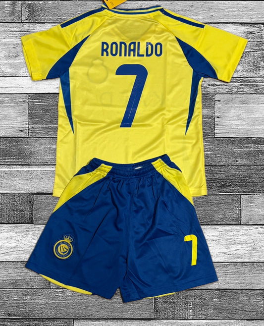 Ronaldo Yellow Al Nassr Kids Away Soccer Jersey Kit Youth Toddler Sizes