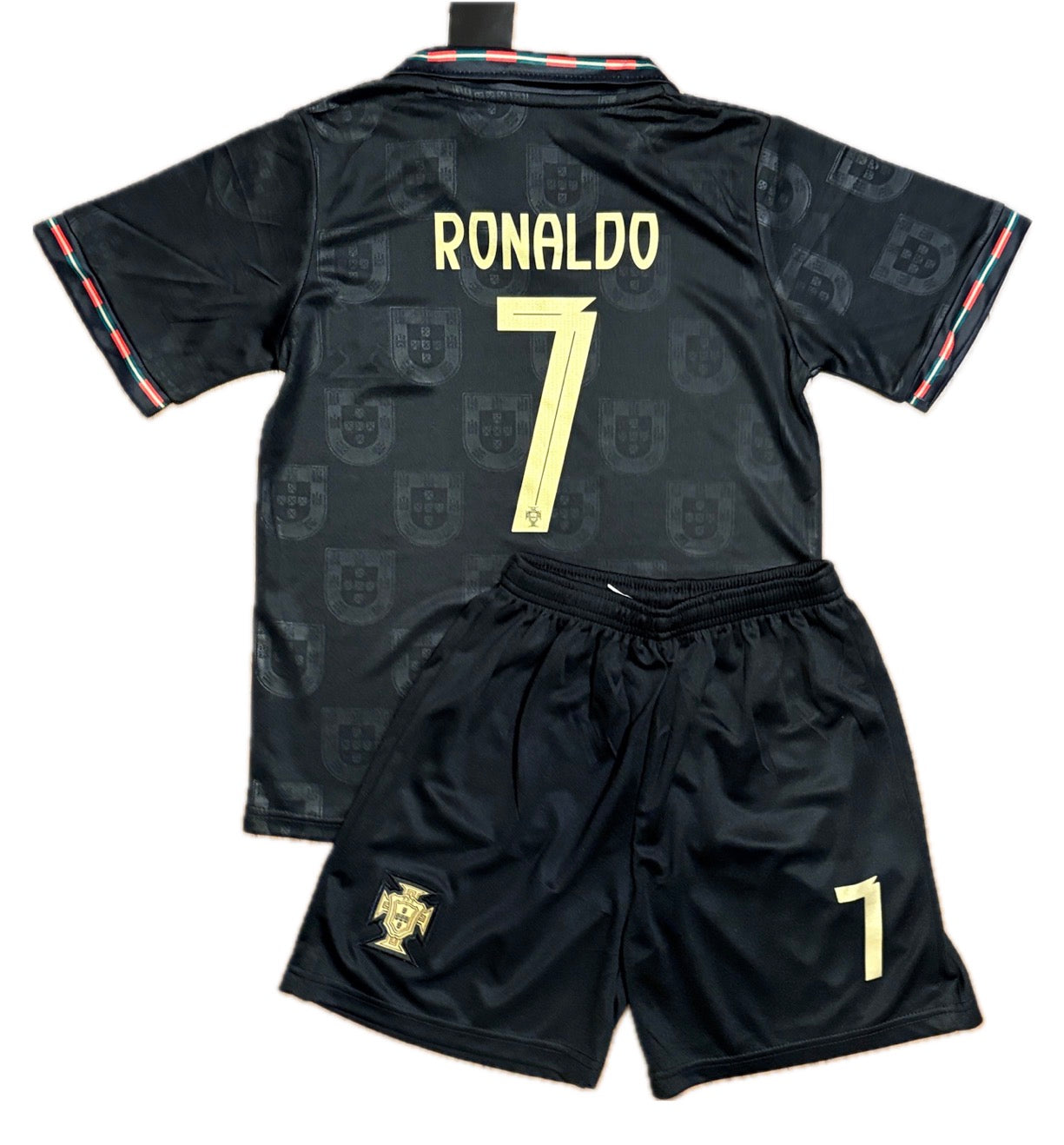 Ronaldo Portugal 2026 Black on Black Kids Youth Soccer Jersey Kit