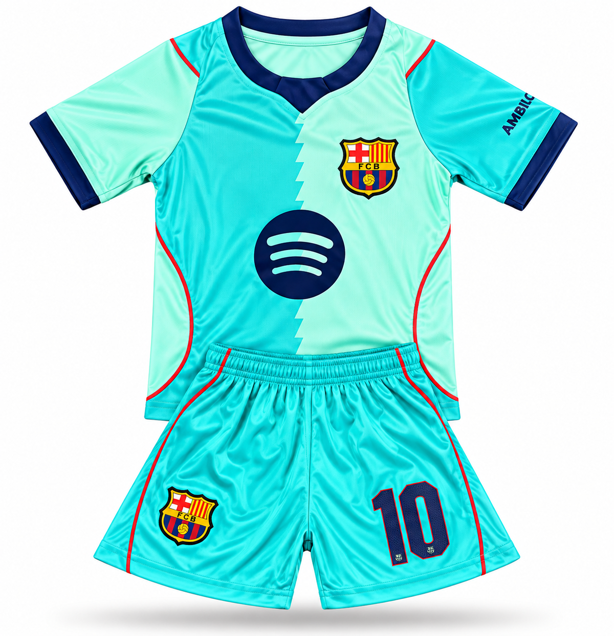 Lionel Messi 10 26/27 Kit Turquoise Barcelona Kids Soccer Jersey Kit - 2 Piece Uniform