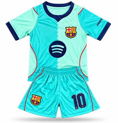 Lionel Messi 10 26/27 Kit Turquoise Barcelona Kids Soccer Jersey Kit - 2 Piece Uniform