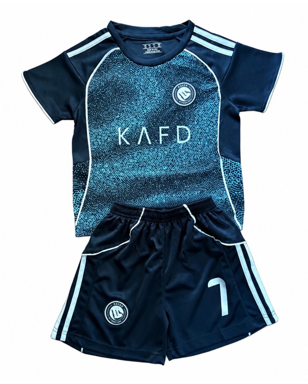 Children’s Ronaldo Al Nassr Blue Soccer Jersey Set Cristiano Ronaldo toddler youth kids uniform
