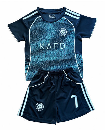 Children’s Ronaldo Al Nassr Blue Soccer Jersey Set Cristiano Ronaldo toddler youth kids uniform