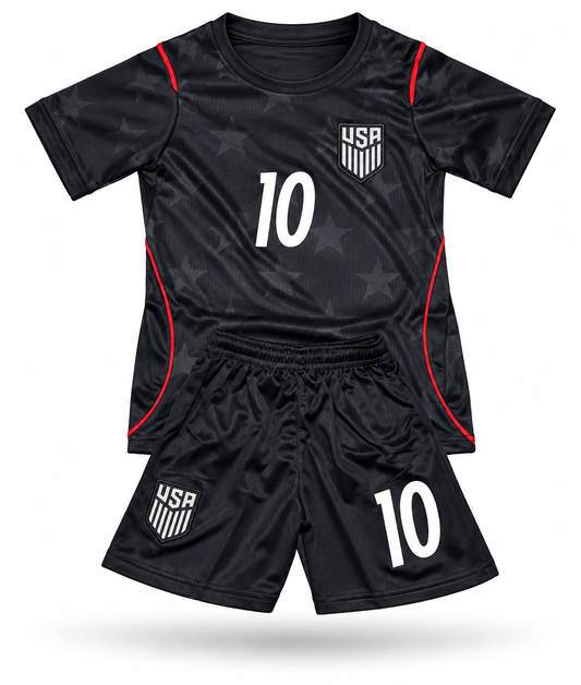 Christian Pulisic black 2026 kids soccer jersey set Toddler and youth sizes