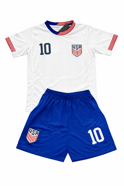 New Christian Pulisic kids home white soccer jersey kit - 2 Piece Jersey & Shorts