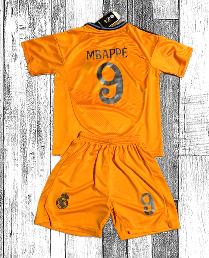 Kylian Mbappe Real Madrid Special Orange 3rd Jersey Toddler/Youth Soccer Jersey Kids Kit
