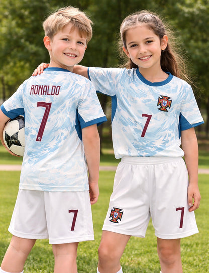 New Ronaldo Portugal 2026 Teal WC Kit Kids Soccer Jersey Kit 2 Piece Set